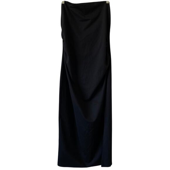 NEW A NEW DAY Black Strapless Knit Tube Dress Size Large Slit Hem Stretch Midi - Picture 2 of 7